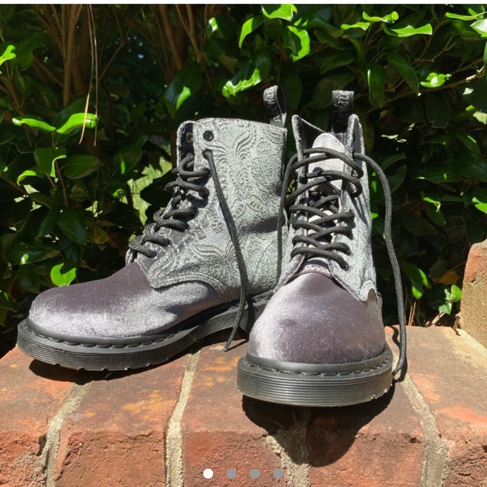 Grey velvet embossed Doc Martens
